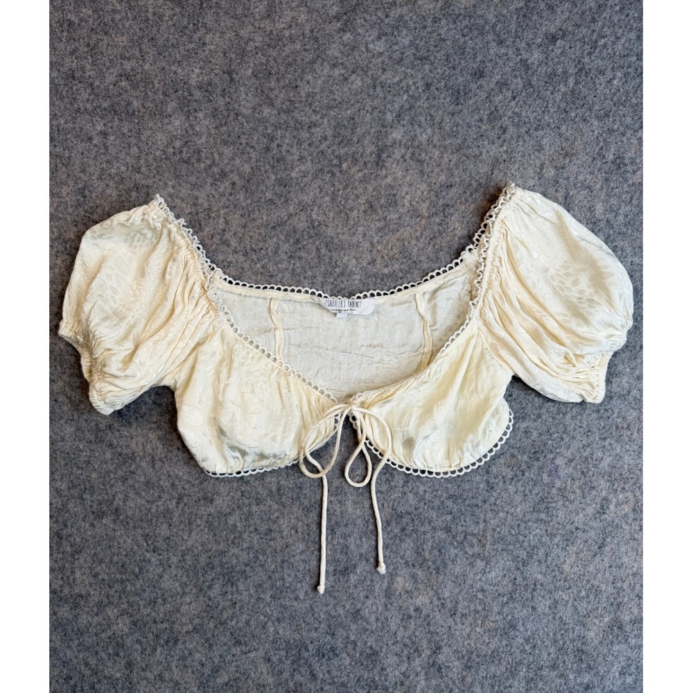 Milkmaid Puff Sleeve Crop Top M Cream Jacquard Tie Front Coquette Fairy Dainty